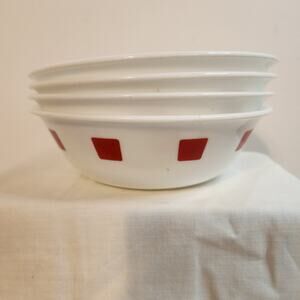 Set of 4 Vintage Corelle Red Square Pattern 6.25" Cereal Bowls Retro Diner